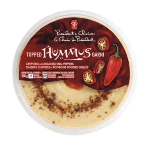Chipotle and Roasted Red Peppers hummus in sealed retail cup packaging